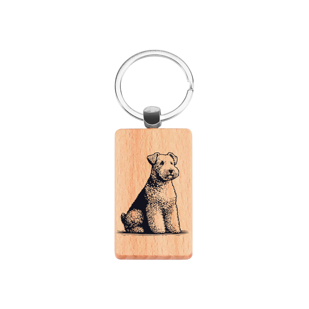 Lakeland Terrier Sitting Engraved Rectangle Wooden Keyring