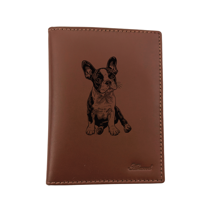 Boston Terrier Sitting Engraved Leather Passport Cover