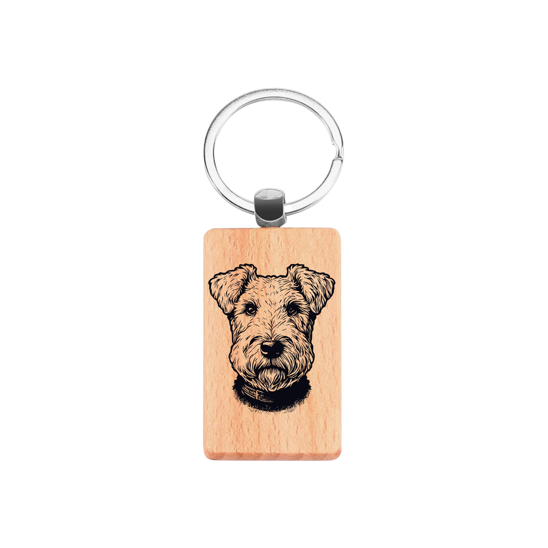 Lakeland Terrier Face Engraved Rectangle Wooden Keyring