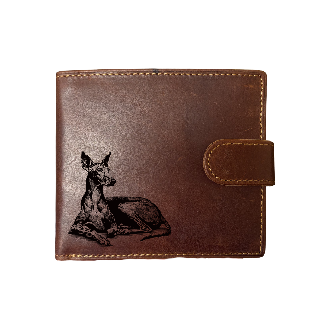 Personalised Pharaoh Hound LD Engraved Dark Tan Genuine Leather Wallet