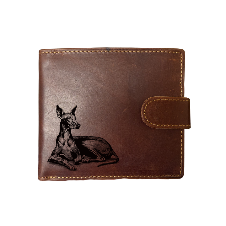 Personalised Pharaoh Hound LD Engraved Dark Tan Genuine Leather Wallet
