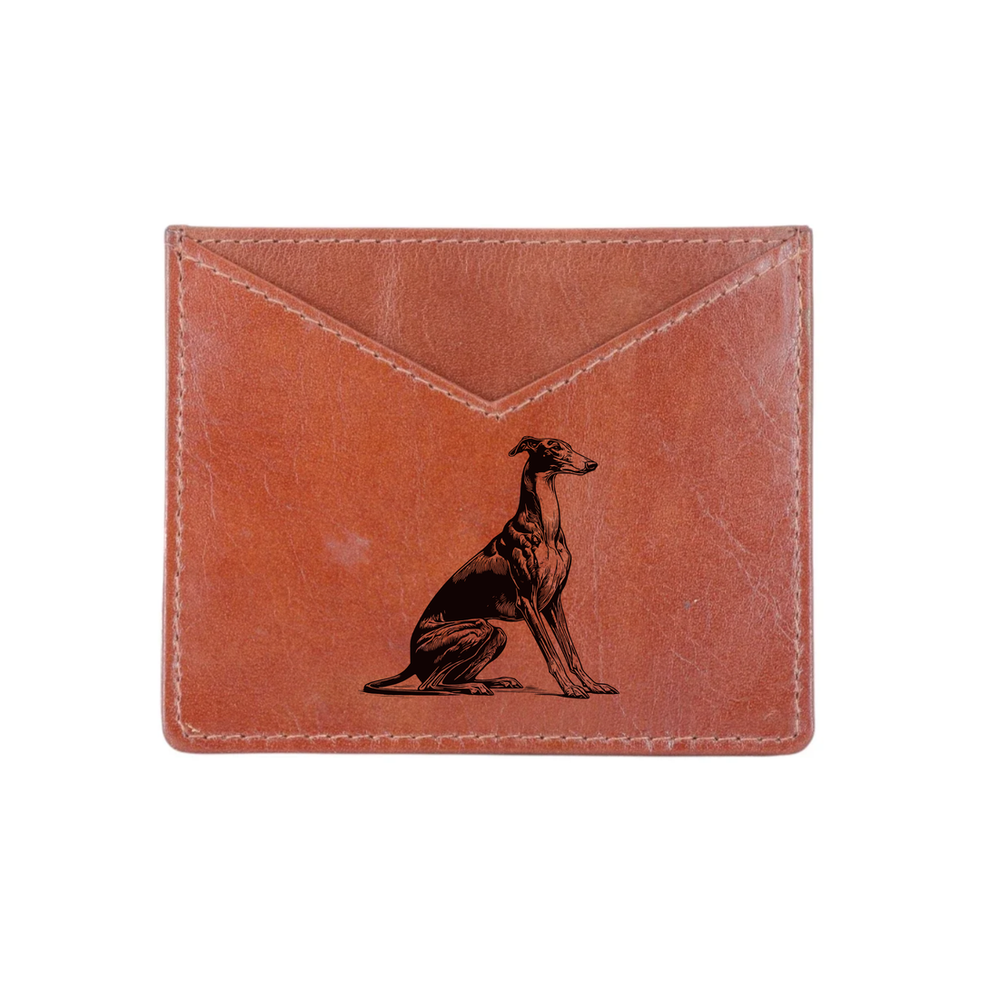 Greyhound Sitting Engraved Genuine Leather Cardholder