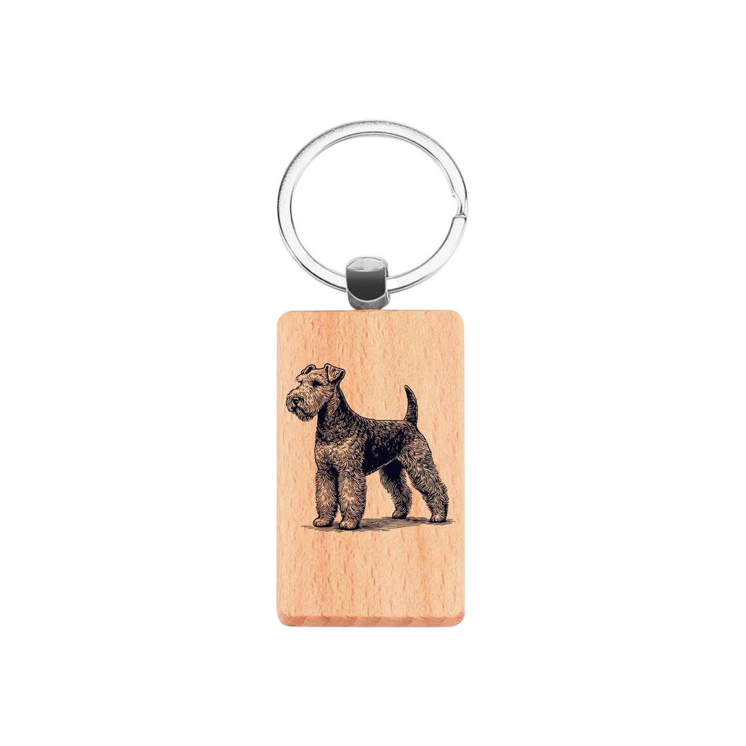 Lakeland Terrier Standing Engraved Rectangle Wooden Keyring