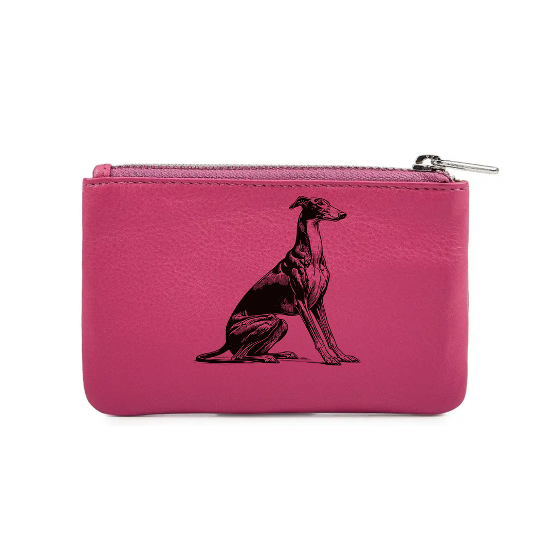 Greyhound Sitting Engraved Genuine Leather Coin Purse (Multiple Colour Options)