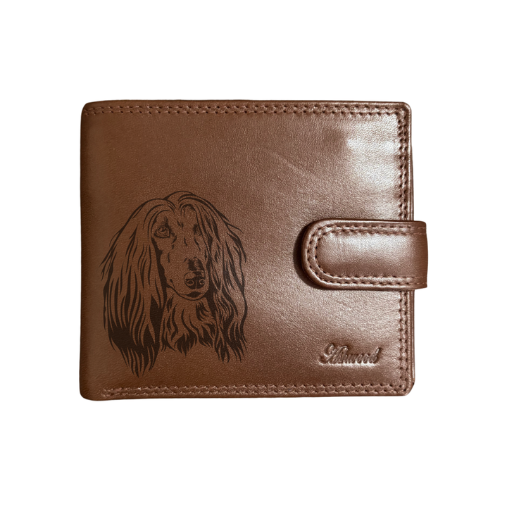 Personalised Afghan Hound Face Engraved Dark Tan Genuine Leather Wallet