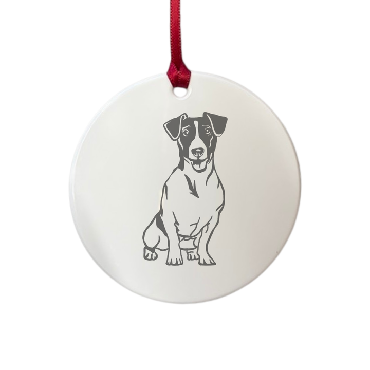 Personalised Smooth Jack Russell Terrier Sitting Engraved White Acrylic Decoration
