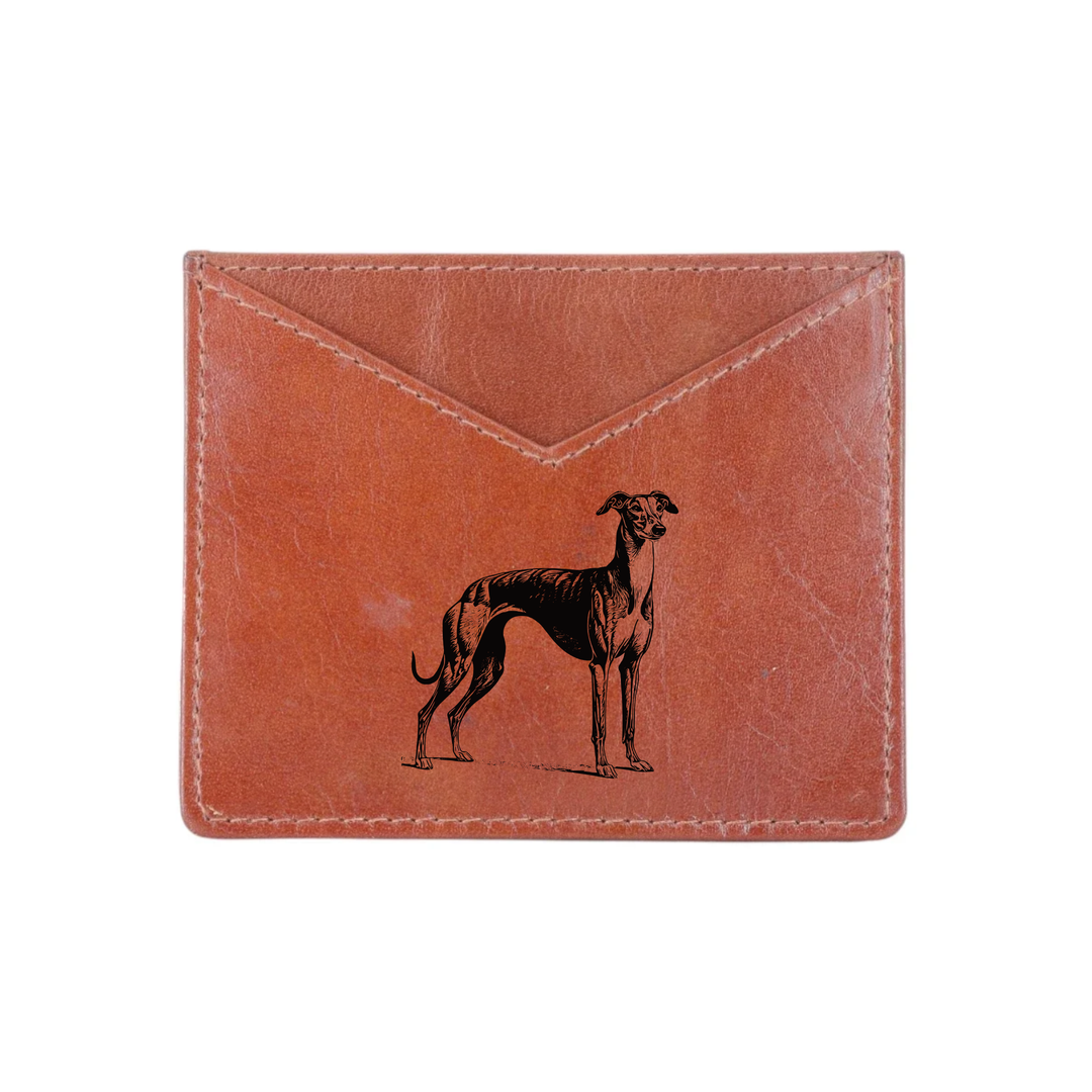 Greyhound Standing Engraved Genuine Leather Cardholder