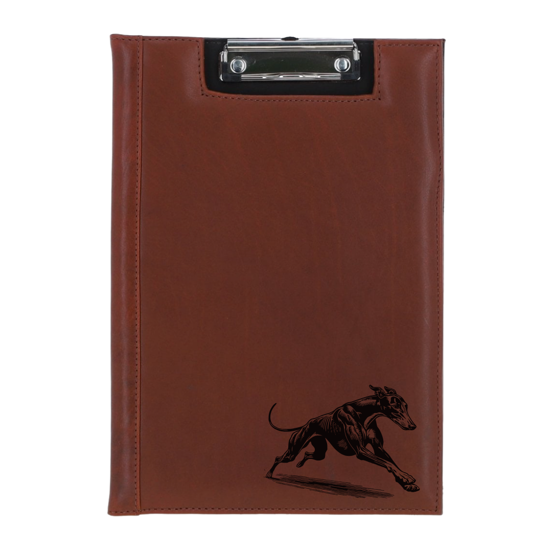 Greyhound Running Engraved Leather Clipboard