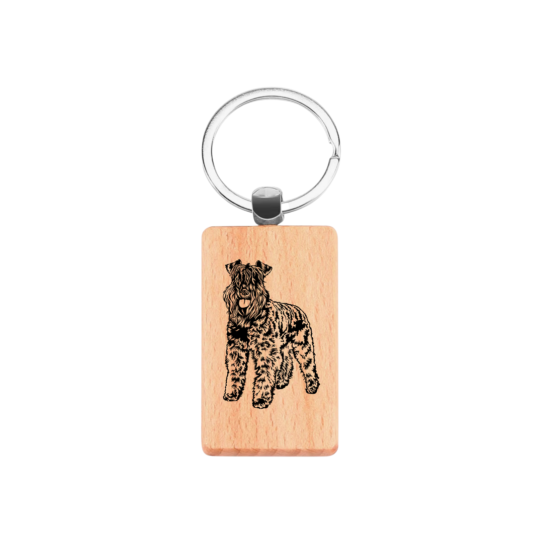Kerry Blue Terrier Standing Engraved Rectangle Wooden Keyring