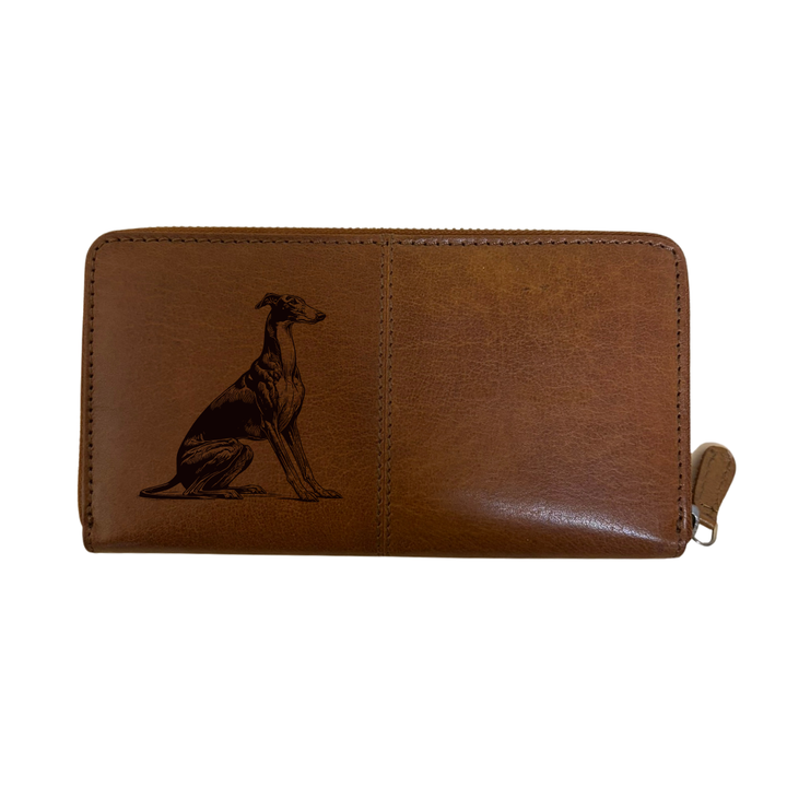 Greyhound Sitting Engraved Large Leather Purse