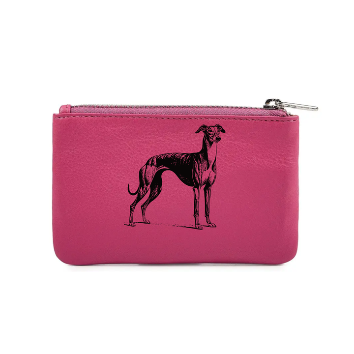 Greyhound Standing Engraved Genuine Leather Coin Purse (Multiple Colour Options)