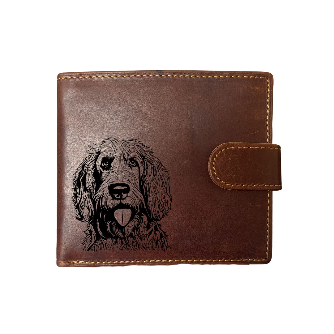 Personalised Otterhound Face Engraved Dark Tan Genuine Leather Wallet