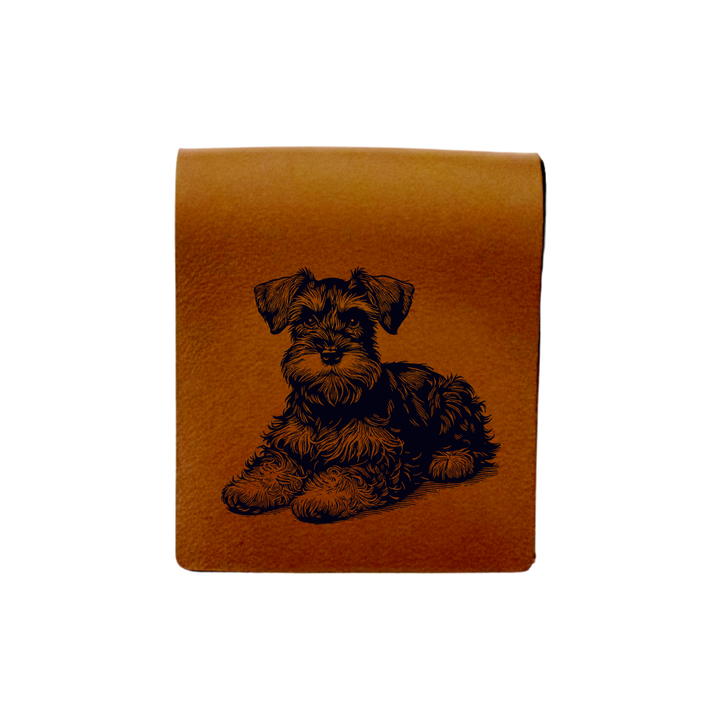 Miniature Schnauzer Lying Down Engraved Genuine Leather Magnetic Bookmark