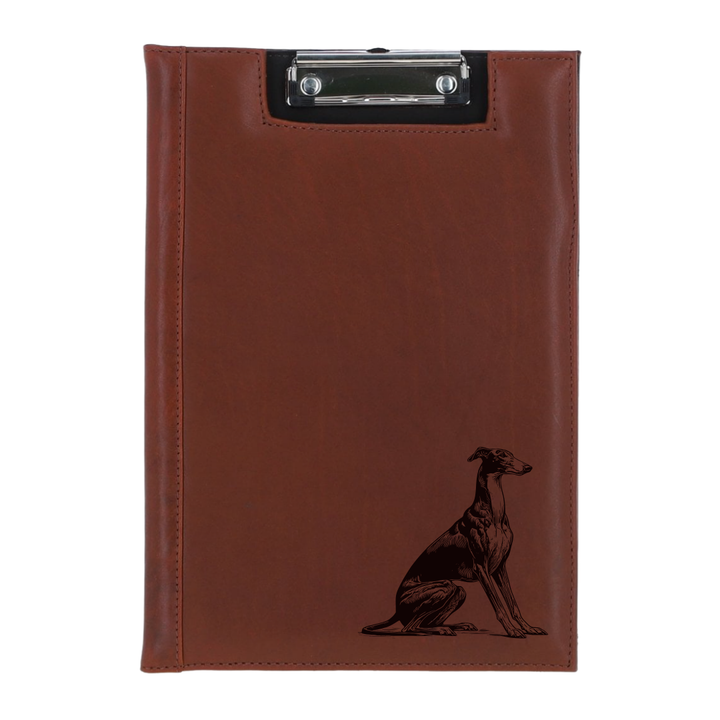 Greyhound Sitting Engraved Leather Clipboard