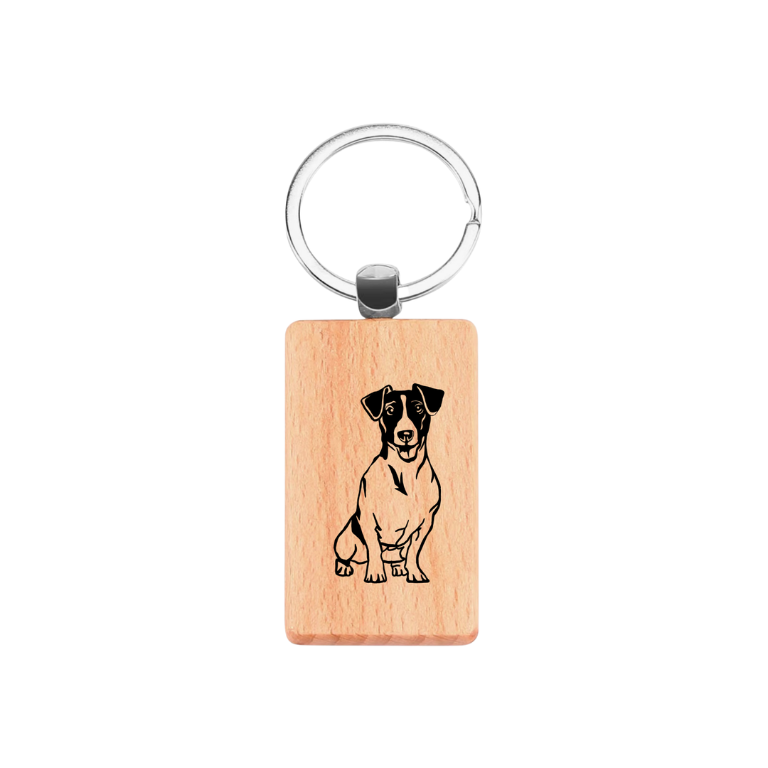 Smooth Jack Russell Terrier Sitting Engraved Rectangle Wooden Keyring