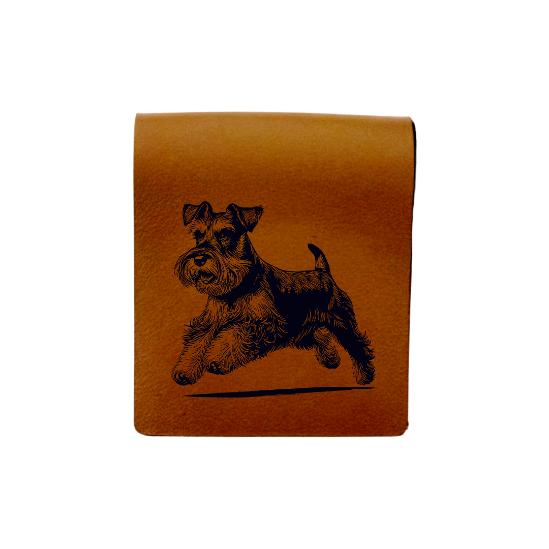Miniature Schnauzer Running Engraved Genuine Leather Magnetic Bookmark
