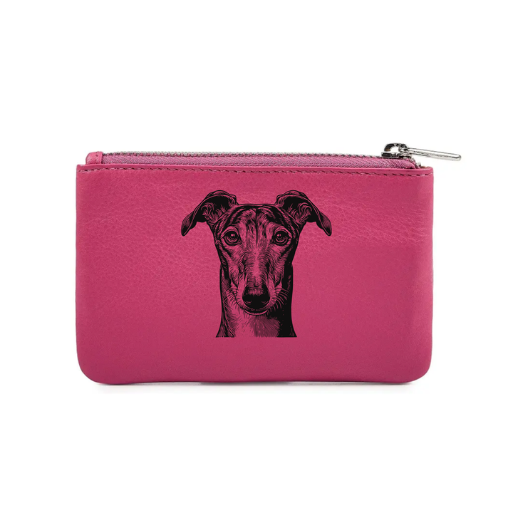 Greyhound Face Engraved Genuine Leather Coin Purse (Multiple Colour Options)