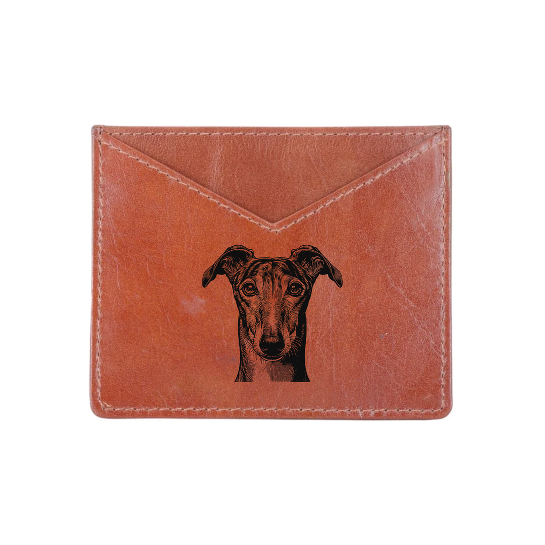 Greyhound Face Engraved Genuine Leather Cardholder