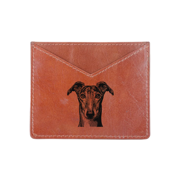 Greyhound Face Engraved Genuine Leather Cardholder