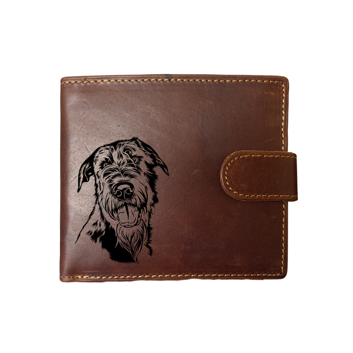 Personalised Irish Wolfhound Engraved Dark Tan Genuine Leather Wallet
