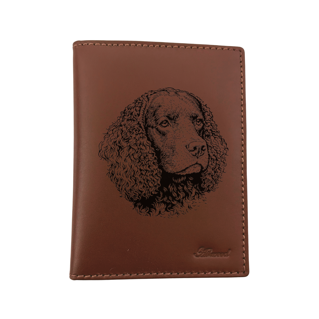 American Water Spaniel Face Engraved Leather Passport Cover