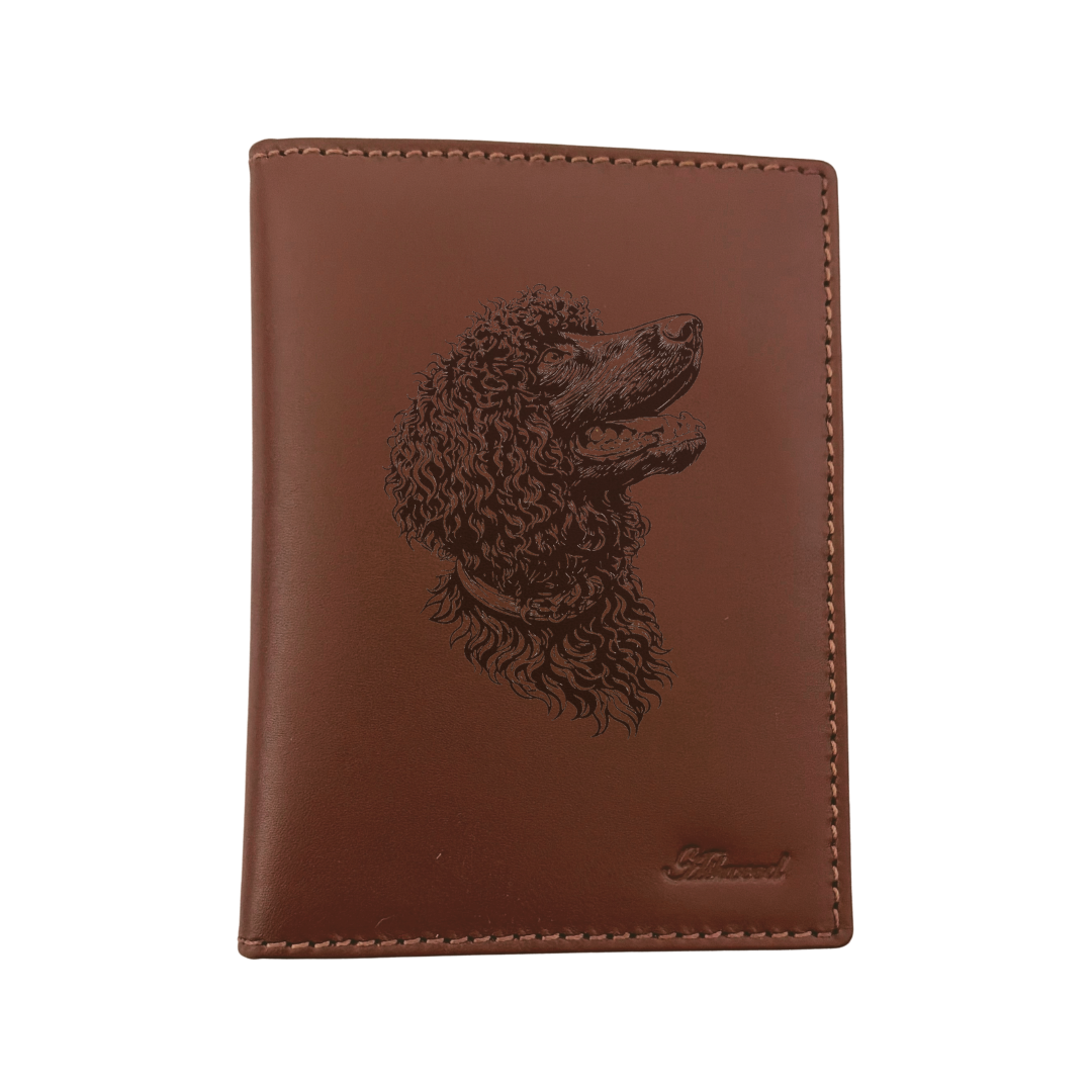 Irish Water Spaniel Face Engraved Leather Passport Cover
