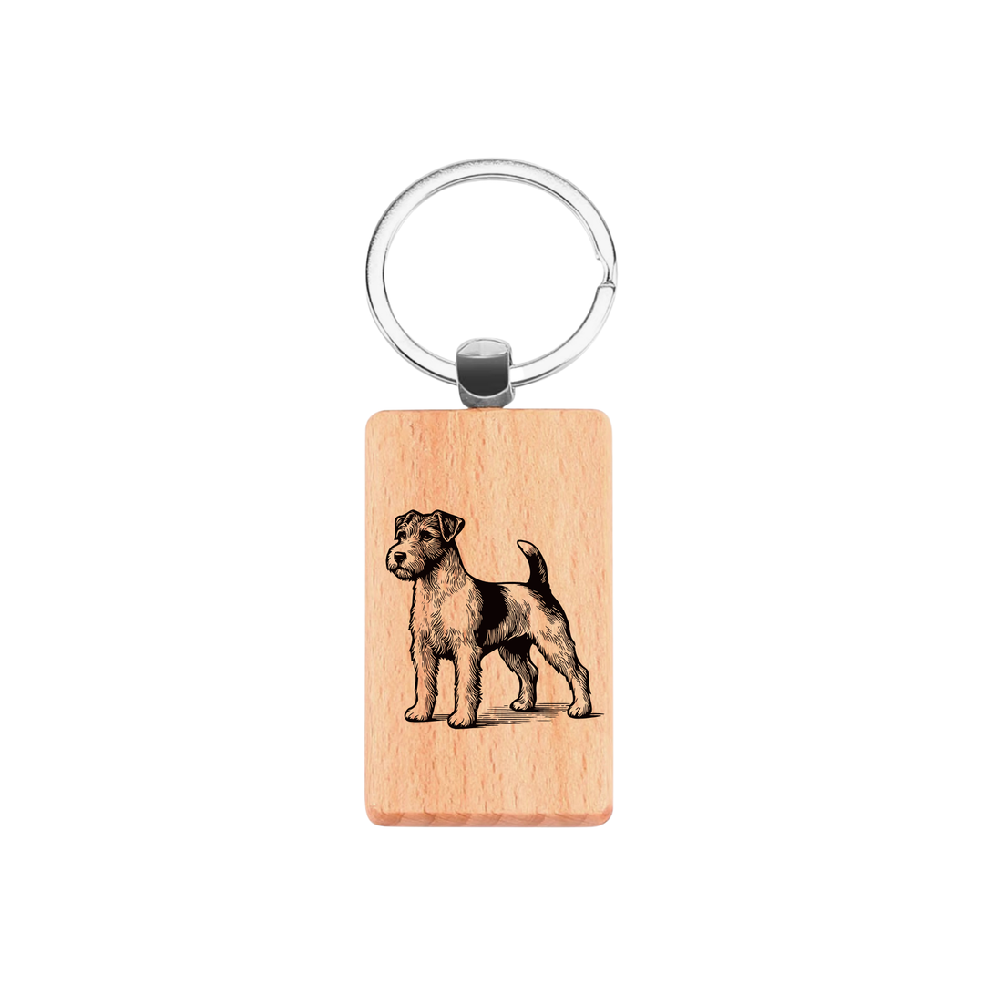 Jack Russell Terrier Standing Engraved Rectangle Wooden Keyring