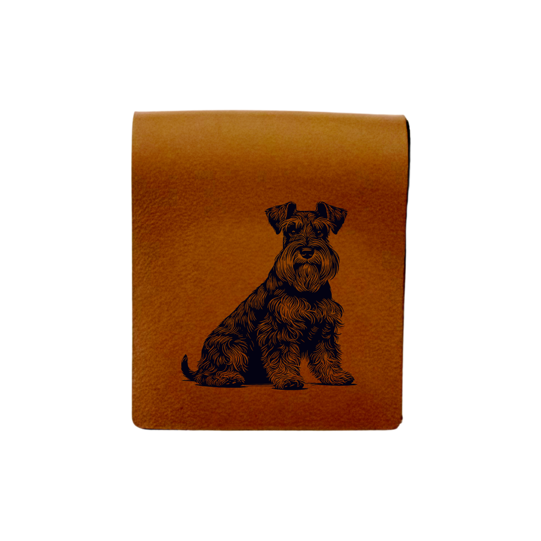 Miniature Schnauzer Sitting Engraved Genuine Leather Magnetic Bookmark