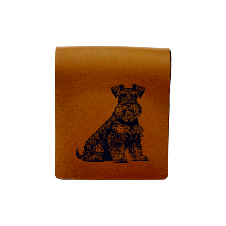 Miniature Schnauzer Sitting Engraved Genuine Leather Magnetic Bookmark