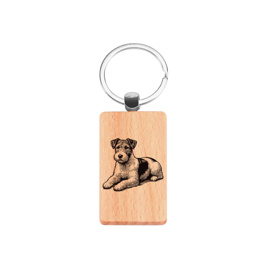 Jack Russell Terrier Lying Down Engraved Rectangle Wooden Keyring