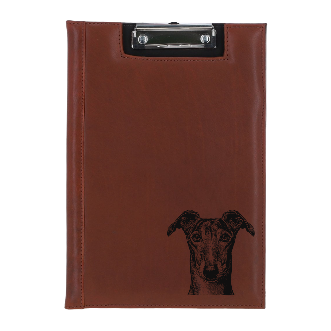 Greyhound Face Engraved Leather Clipboard