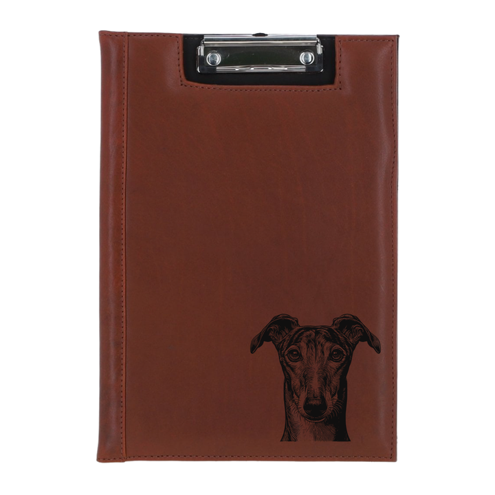 Greyhound Face Engraved Leather Clipboard