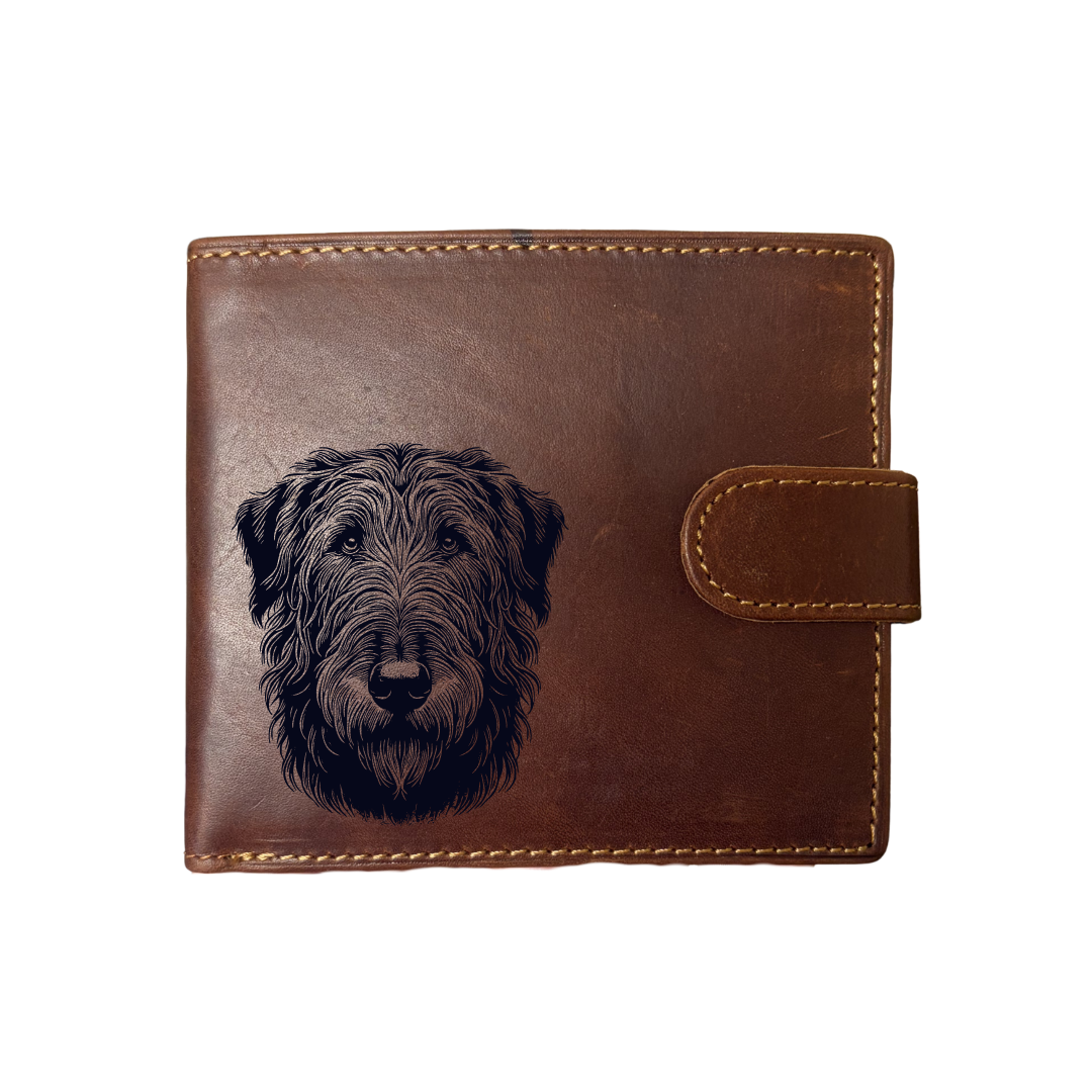 Personalised Irish Wolfhound Face Engraved Dark Tan Genuine Leather Wallet