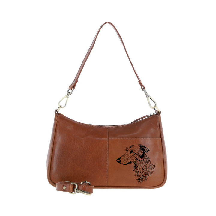 Deerhound Engraved Genuine Leather Shoulder Bag