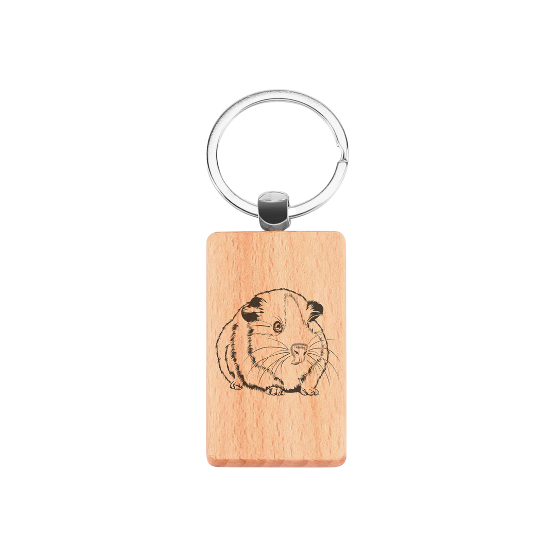 Guinea Pig Engraved Rectangle Wooden Keyring