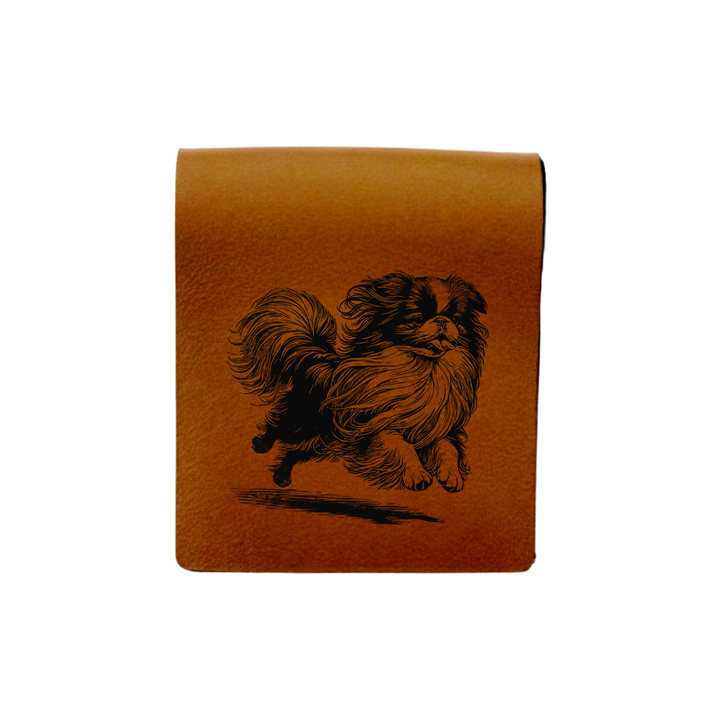 Japanese Chin Running Engraved Genuine Leather Magnetic Bookmark