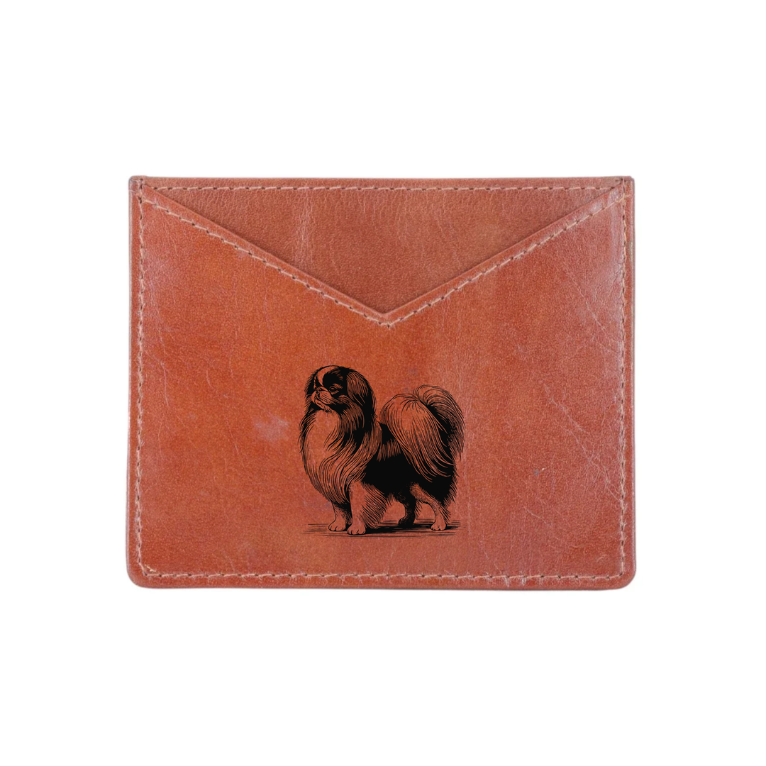 Japanese Chin Standing Engraved Genuine Leather Cardholder