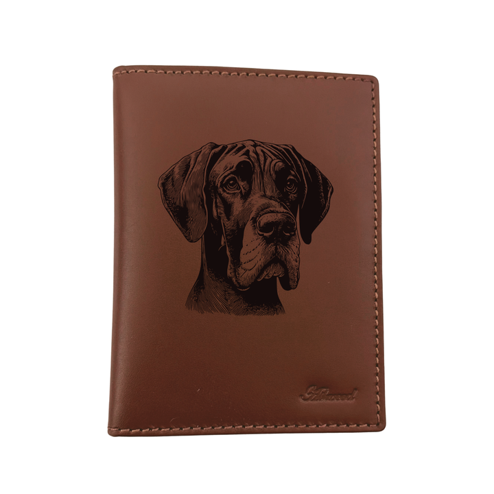 Great Dane Face Engraved Leather Passport Cover
