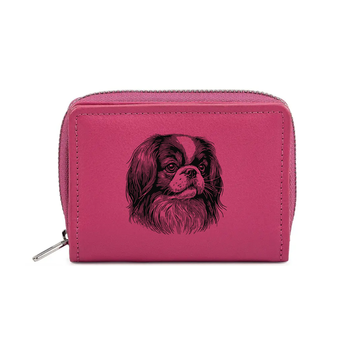Japanese Chin Face Engraved Small Leather Purse (Green/Pink/Blue/Red)