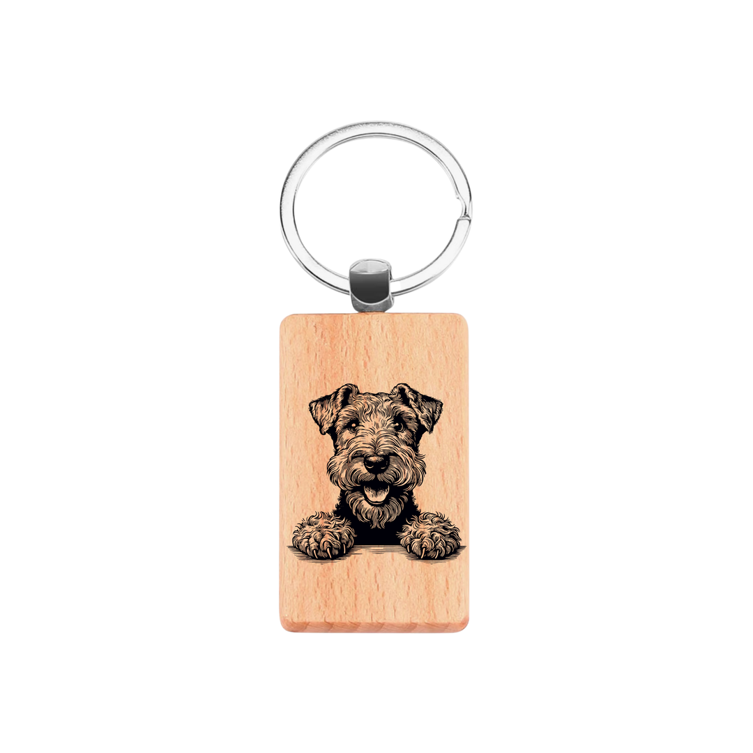 Irish Terrier Paws Engraved Rectangle Wooden Keyring