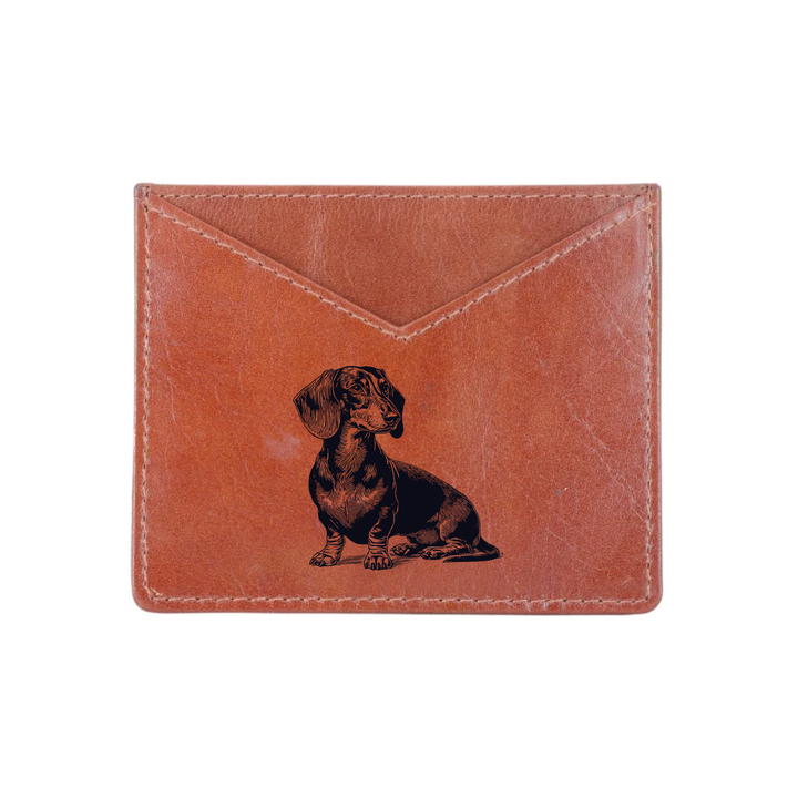 Dachshund Sitting Engraved Genuine Leather Cardholder
