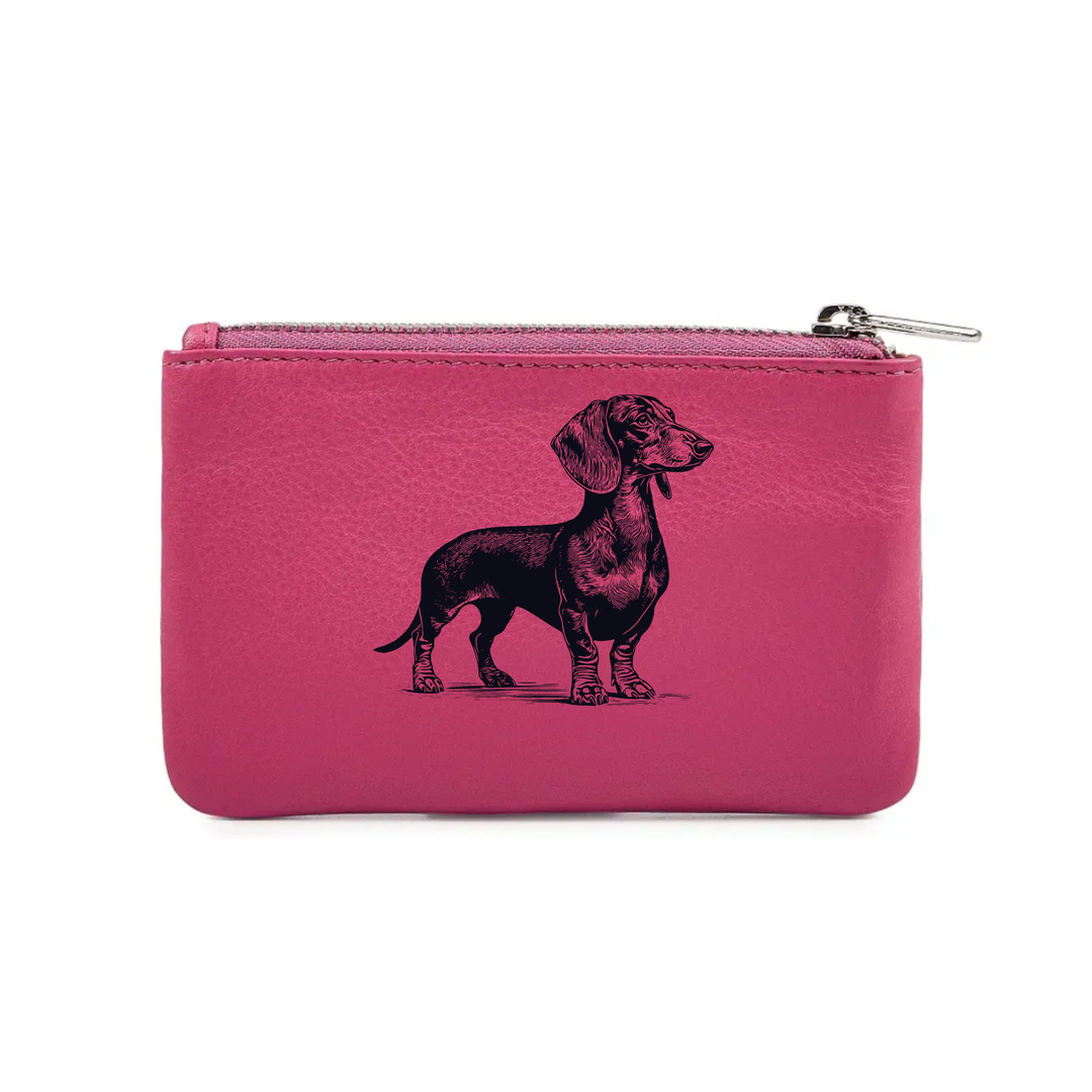 Dachshund Standing Engraved Genuine Leather Coin Purse (Multiple Colour Options)