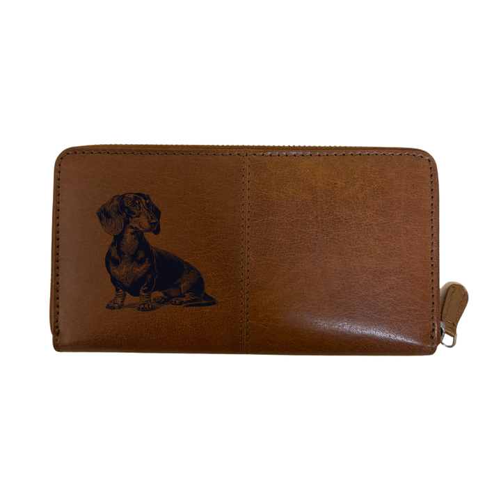 Dachshund Sitting Engraved Large Leather Purse
