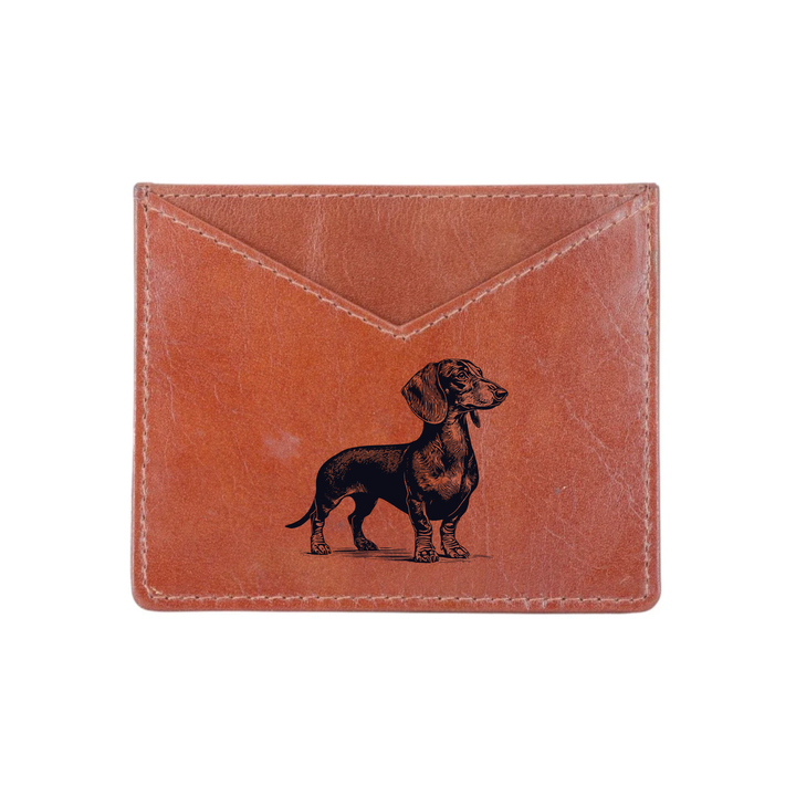 Dachshund Standing Engraved Genuine Leather Cardholder