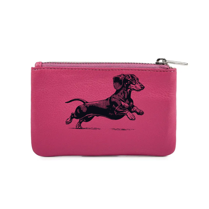 Dachshund Running Engraved Genuine Leather Coin Purse (Multiple Colour Options)