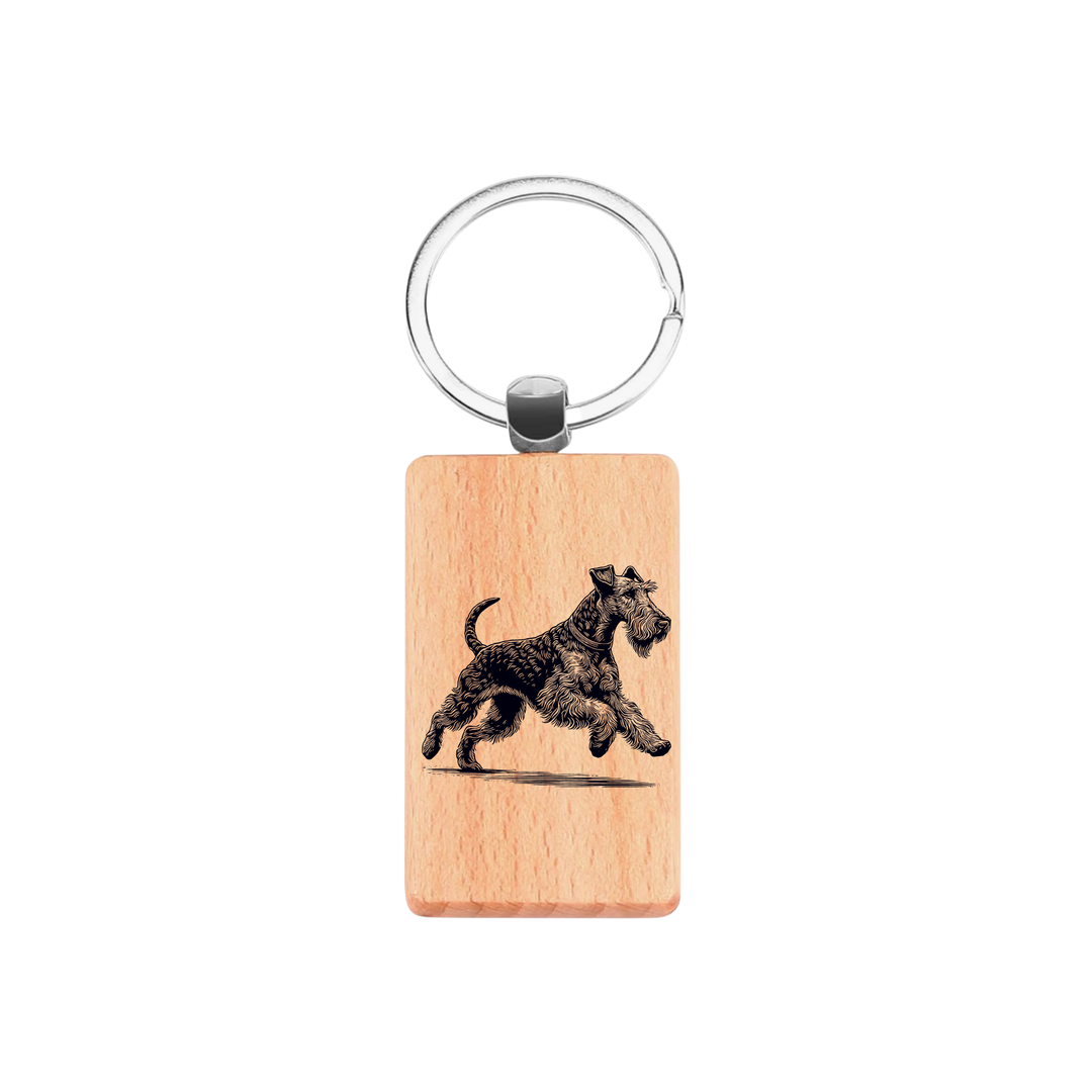 Irish Terrier Running Engraved Rectangle Wooden Keyring