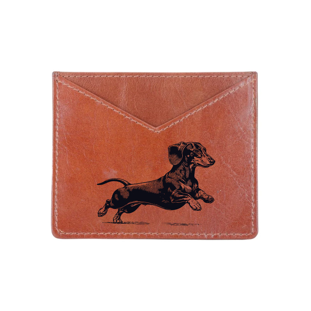 Dachshund Running Engraved Genuine Leather Cardholder