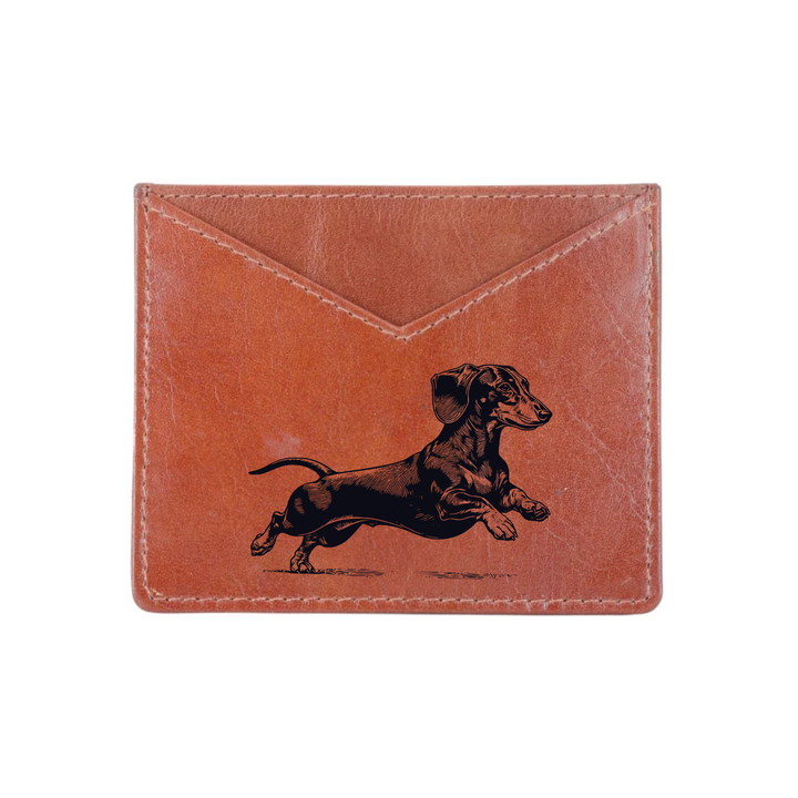 Dachshund Running Engraved Genuine Leather Cardholder