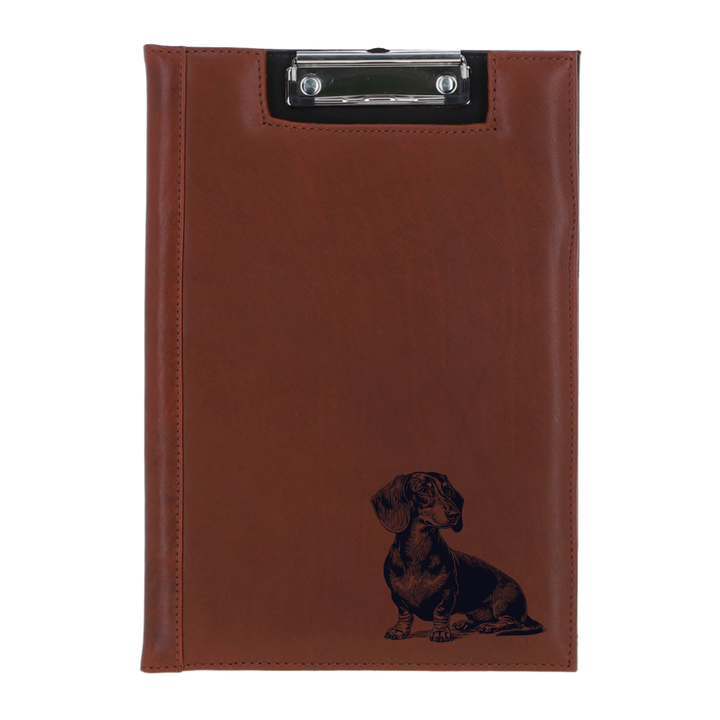 Smooth Hair Dachshund Sitting Engraved Leather Clipboard