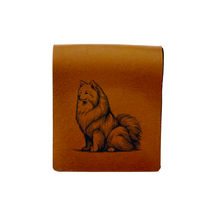 Japanese Spitz Sitting Engraved Genuine Leather Magnetic Bookmark